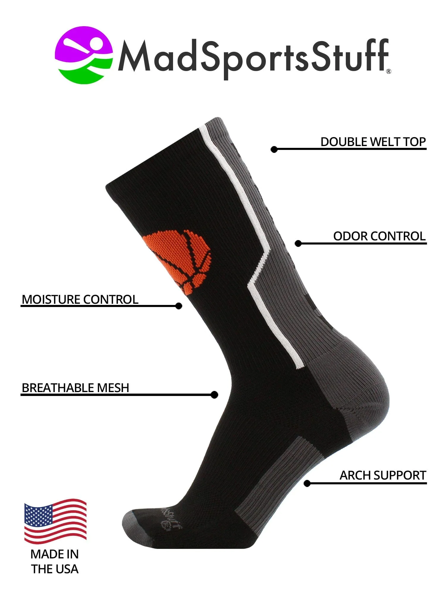 Baller Basketball Socks with Basketball Logo Crew Length