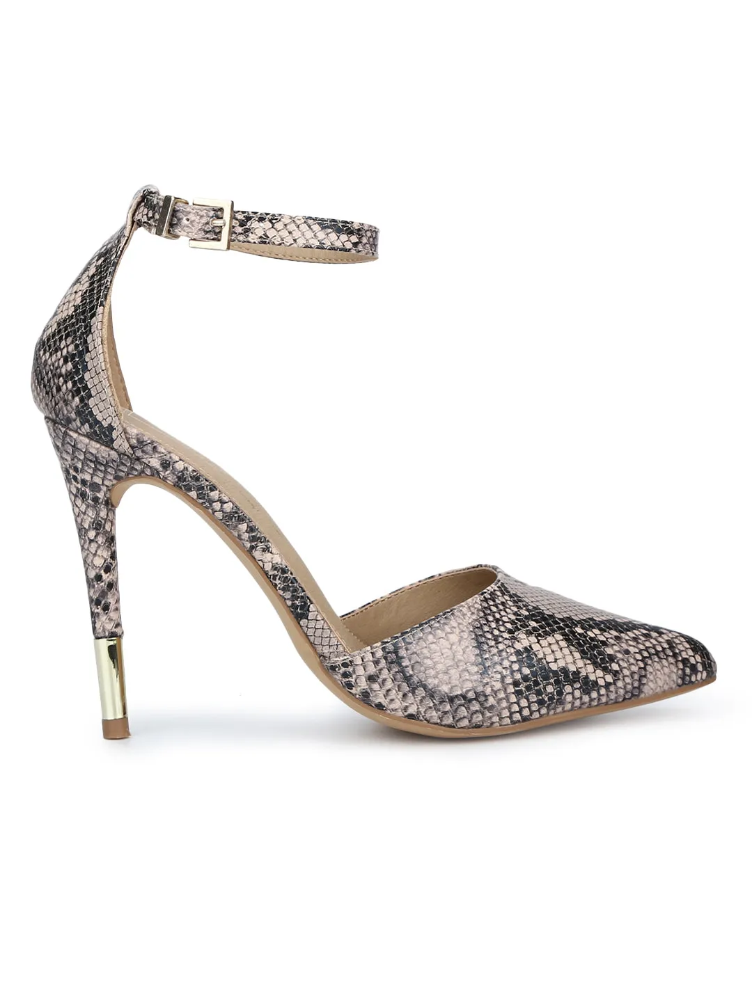 Beige Snake Ankle Strap Stiletto