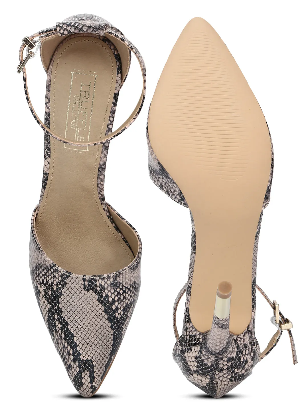 Beige Snake Ankle Strap Stiletto