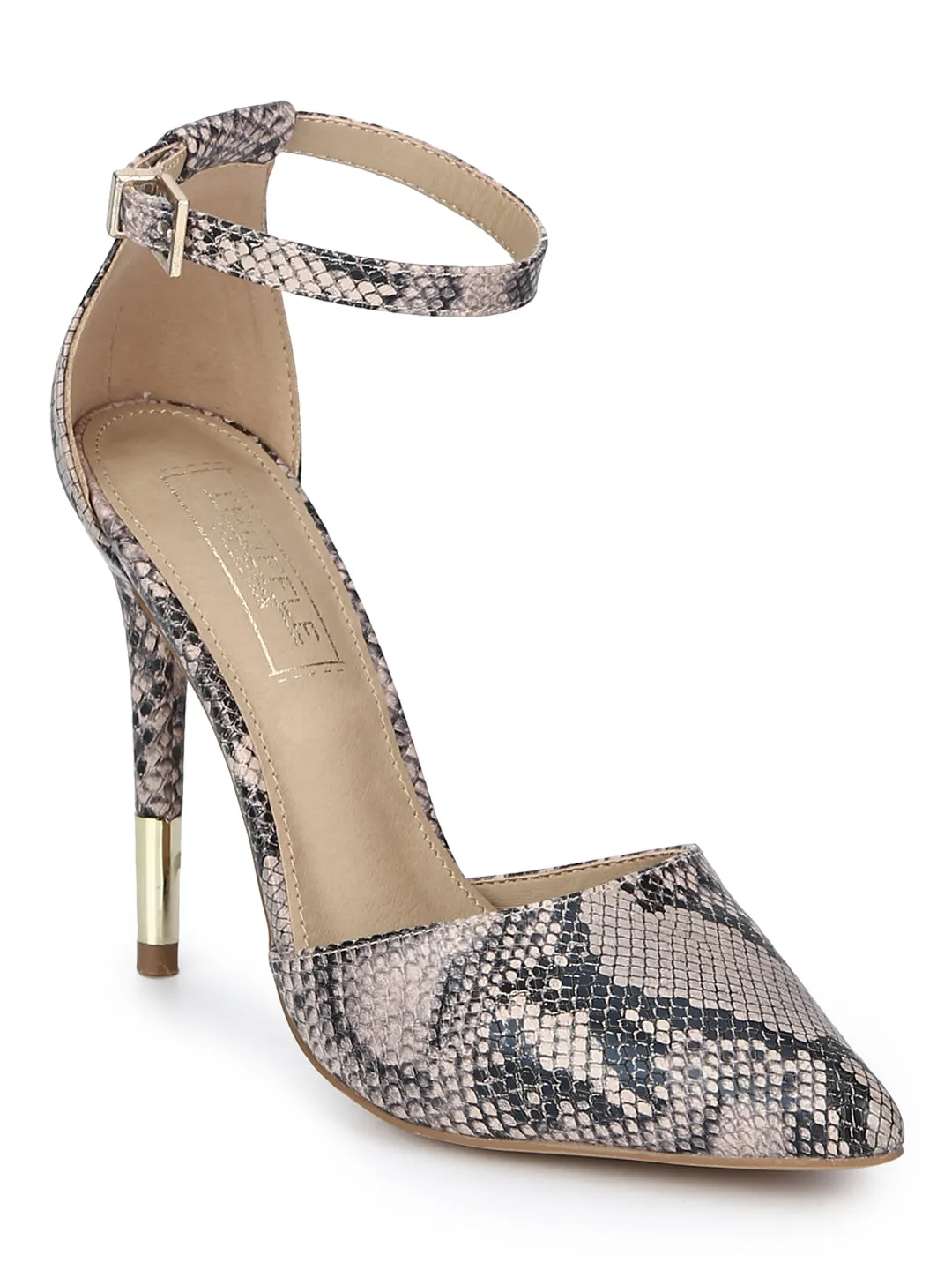 Beige Snake Ankle Strap Stiletto