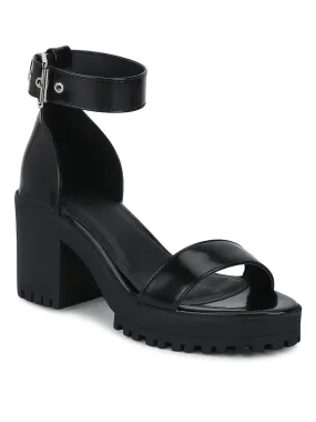 Black Box Cleated Bottom Ankle Strap Block Heels