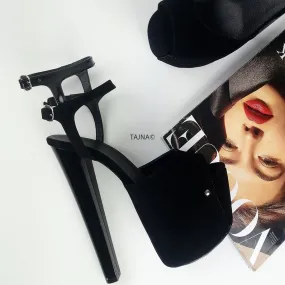 Black Double Strap Platform High Heels