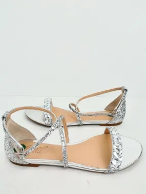 Jewel Badgley Mischka Women's Silver Flat Sandals Size 8.5