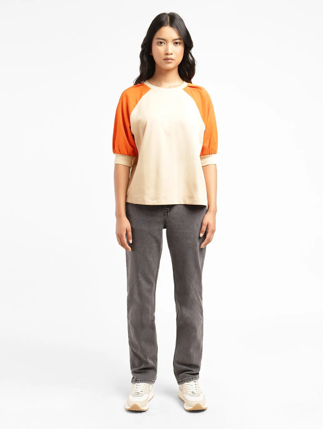 Levi's x Deepika Padukone Colorblock Cream Crew Neck Tops