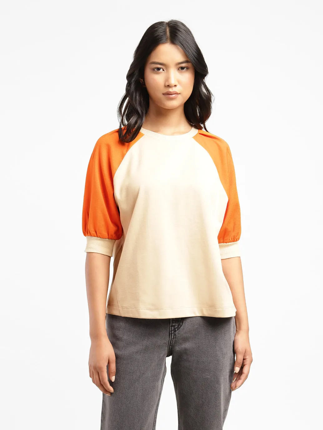 Levi's x Deepika Padukone Colorblock Cream Crew Neck Tops