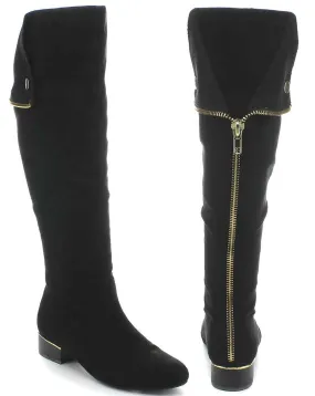 Pirate Back Zipper Black Women's Slouchy Knee-high Vegan Boots