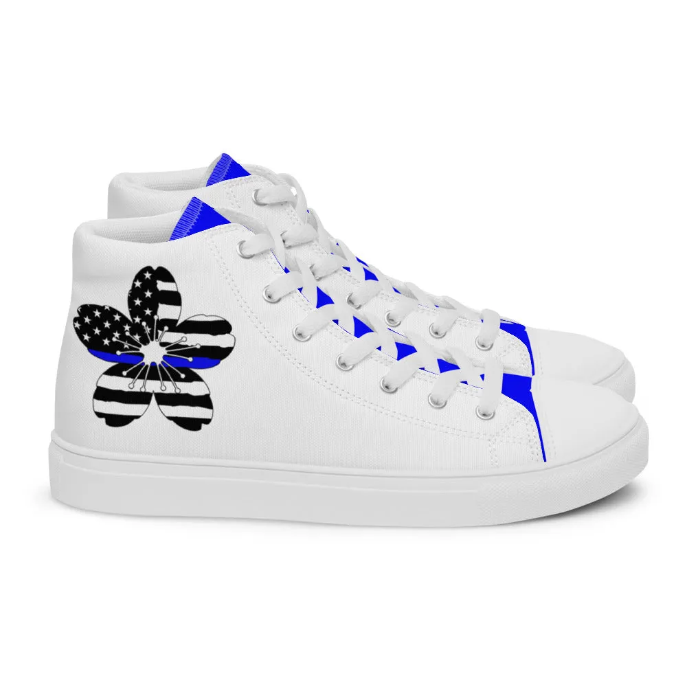 Thin Blue Line Cherry Blossom Women’s High Top Canvas Shoes