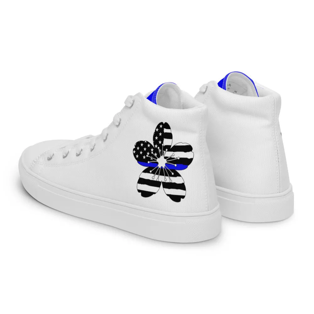 Thin Blue Line Cherry Blossom Women’s High Top Canvas Shoes